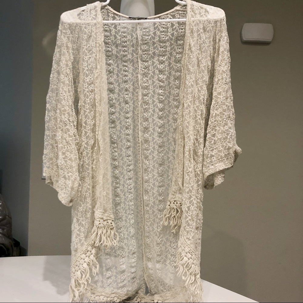 Cream Forever 21 Lace Kimono